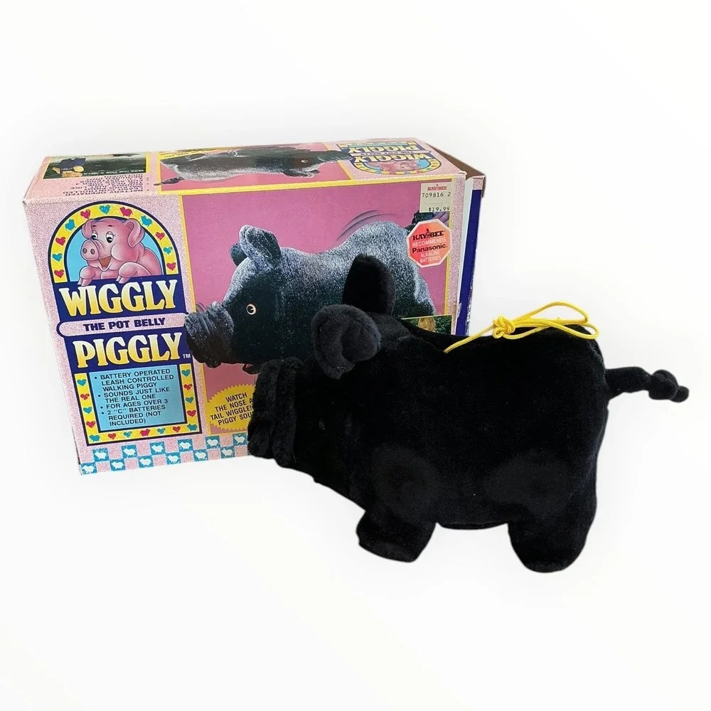 Wiggly‎ The Pot Belly Piggly Black Walking Pig Toy with Box Vintage